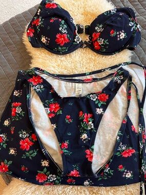 Rare Vintage 1995 Victoria's Secret 3 piece Floral Lingerie/Swim Set M/36C